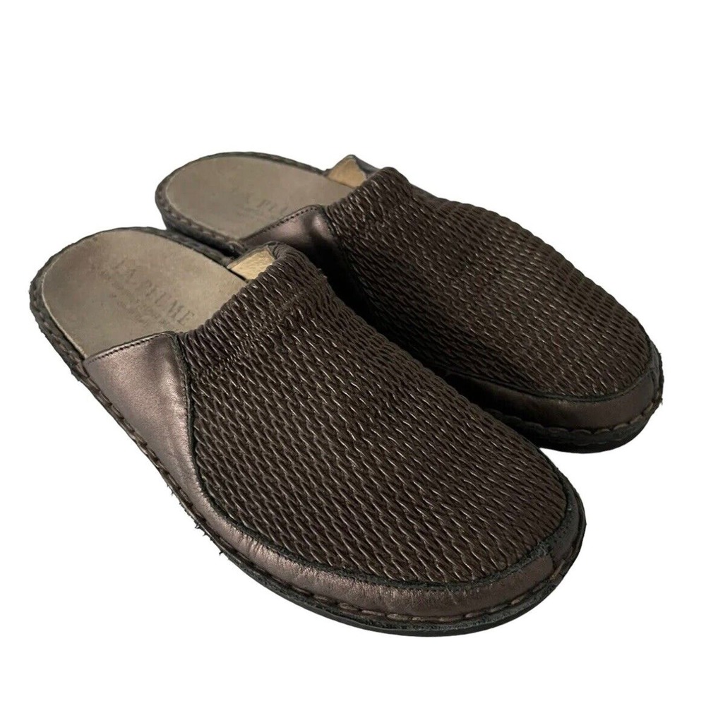 LA PLUME Flex Womens Shoes Mules Comfort Bronze Leather Woven Italy Sz 40 / 9.5
